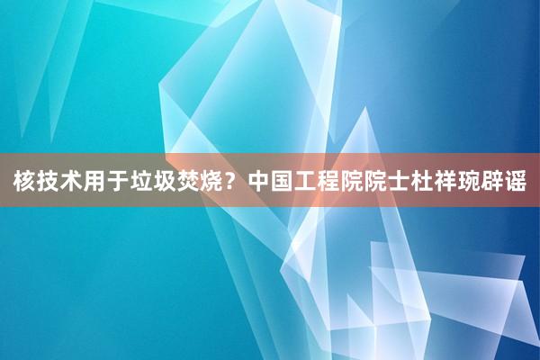 核技术用于垃圾焚烧?中国工程院院士杜祥琬辟谣