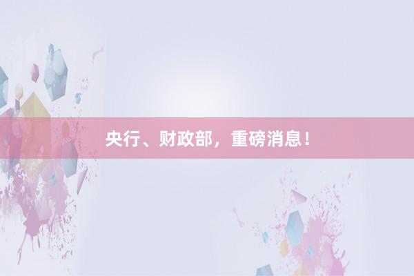央行、财政部，重磅消息！