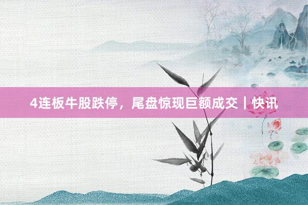 4连板牛股跌停，尾盘惊现巨额成交｜快讯