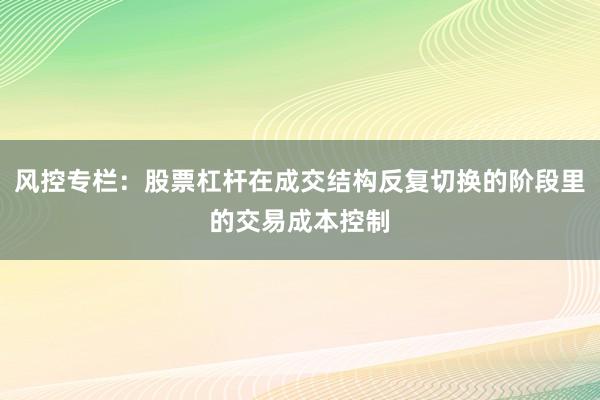 风控专栏：股票杠杆在成交结构反复切换的阶段里的交易成本控制