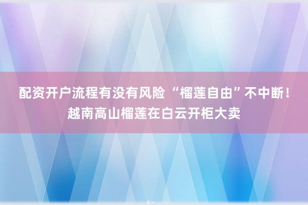 配资开户流程有没有风险 “榴莲自由”不中断！越南高山榴莲在白云开柜大卖