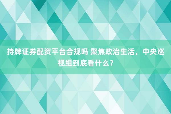 持牌证券配资平台合规吗 聚焦政治生活，中央巡视组到底看什么？