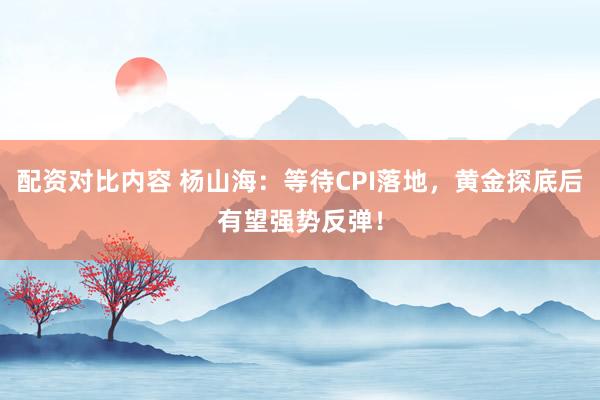 配资对比内容 杨山海：等待CPI落地，黄金探底后有望强势反弹！