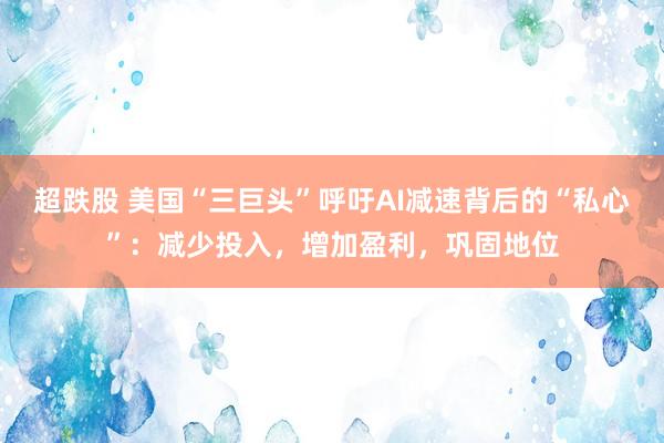 超跌股 美国“三巨头”呼吁AI减速背后的“私心”：减少投入，增加盈利，巩固地位
