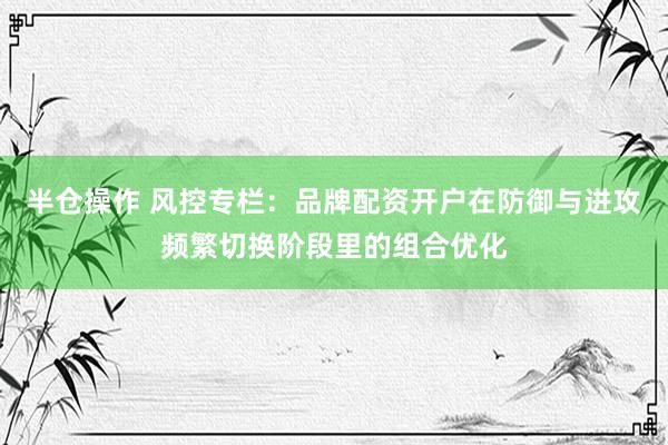 半仓操作 风控专栏：品牌配资开户在防御与进攻频繁切换阶段里的组合优化